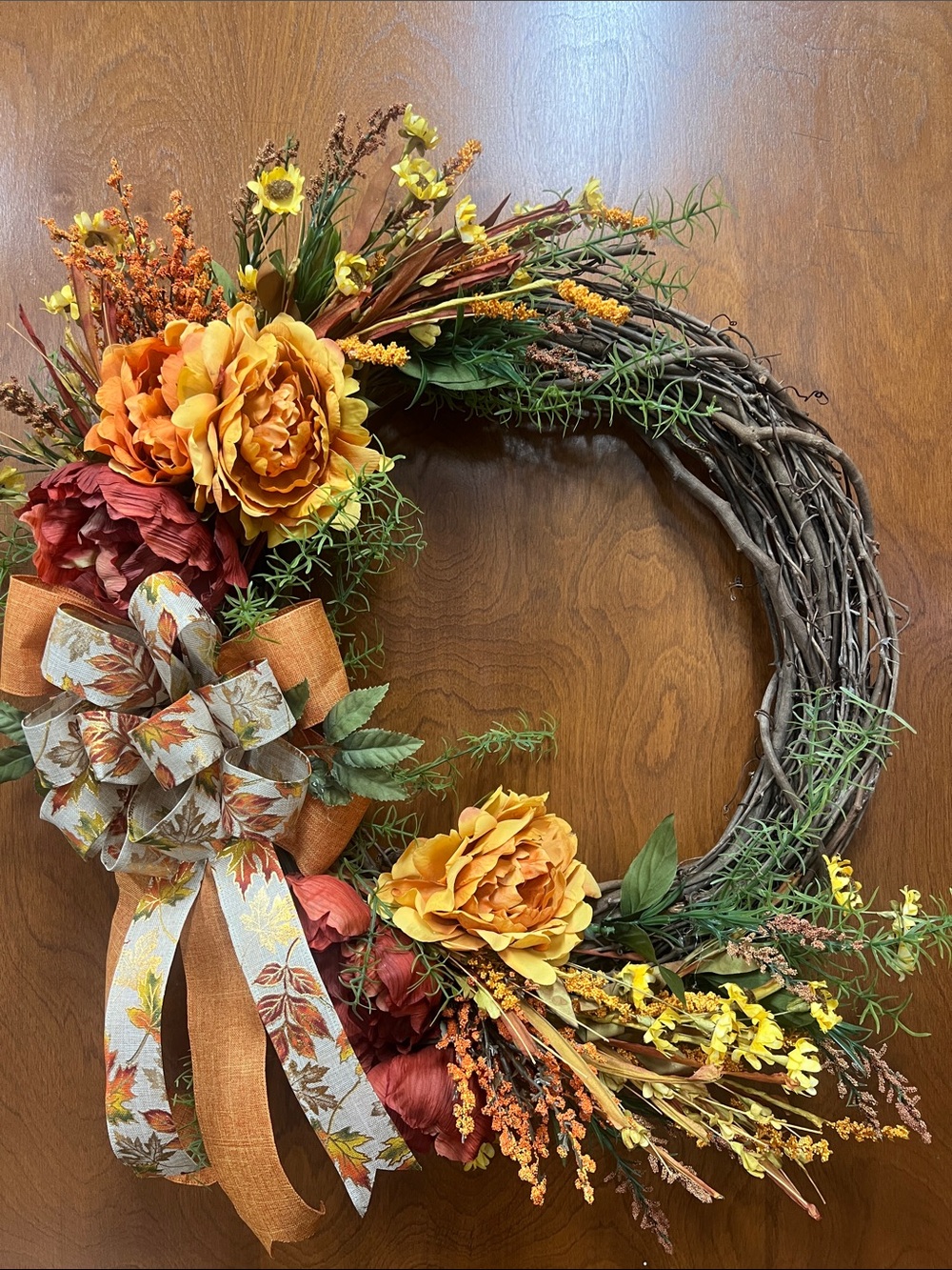 Autumn Harvest Floral Grapevine Wreath - Orange & Yellow